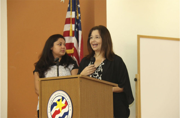 FROM RIGHT: Elvia Cortes, mental health professional, with Family Mental Health (FINE Inc.), keynote speaker at the third annual Parent Conference at Waggoner Elementary School in Imperial on Saturday aimed to help parents of developmentally disabled children work their way through the web of resources that helps them succeed in life.