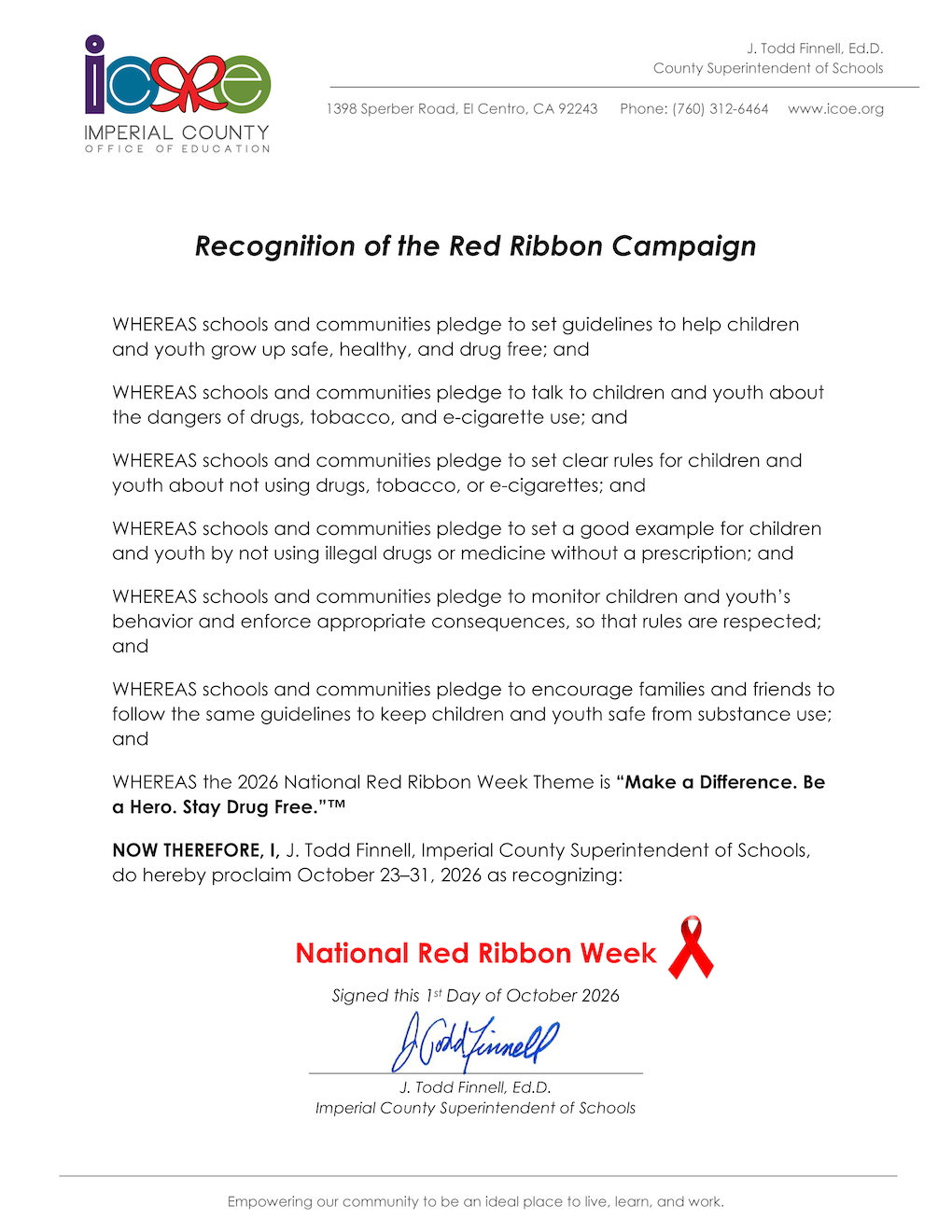 2026 Red Ribbon Proclamation