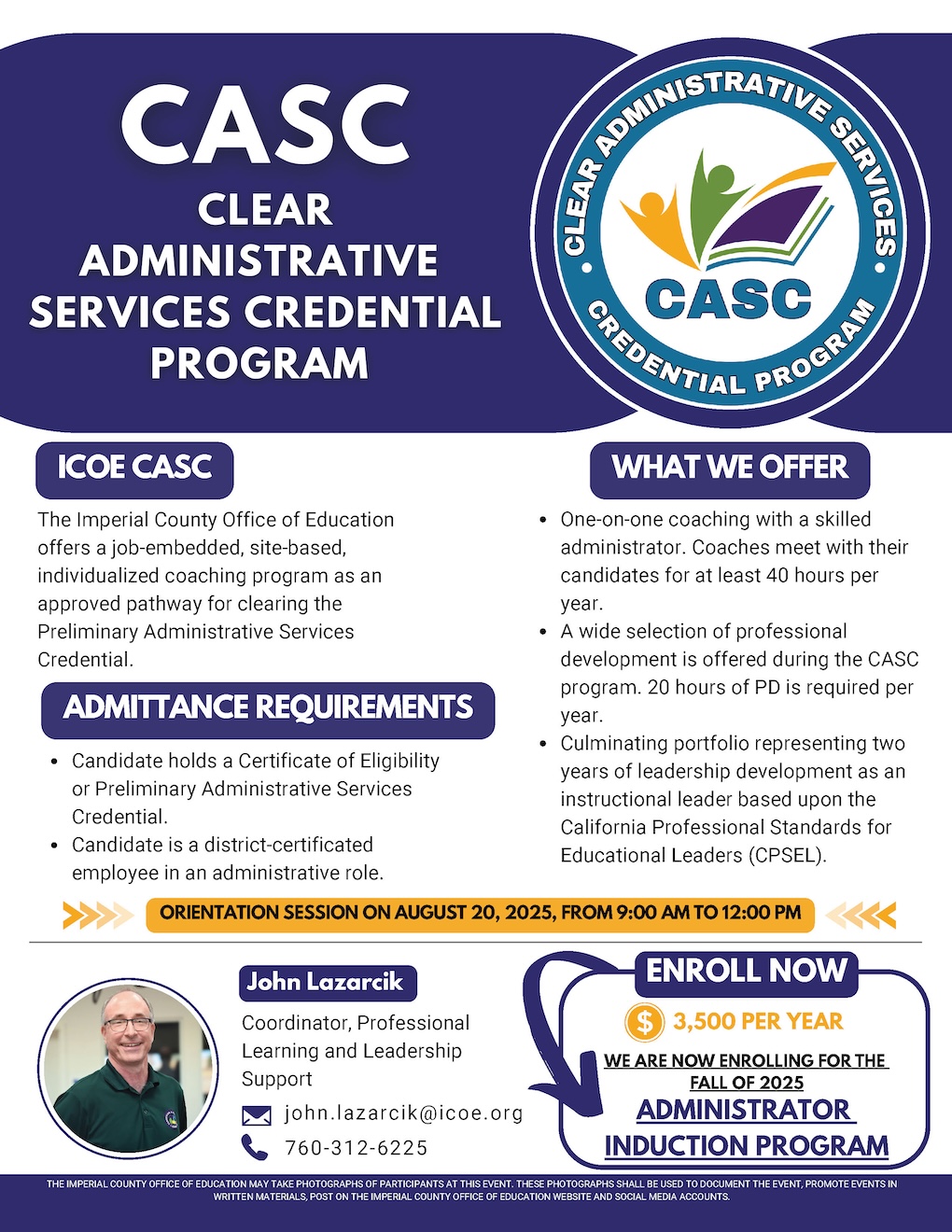 Clear Administrative Services Credential Induction Program (CASC) Flyer