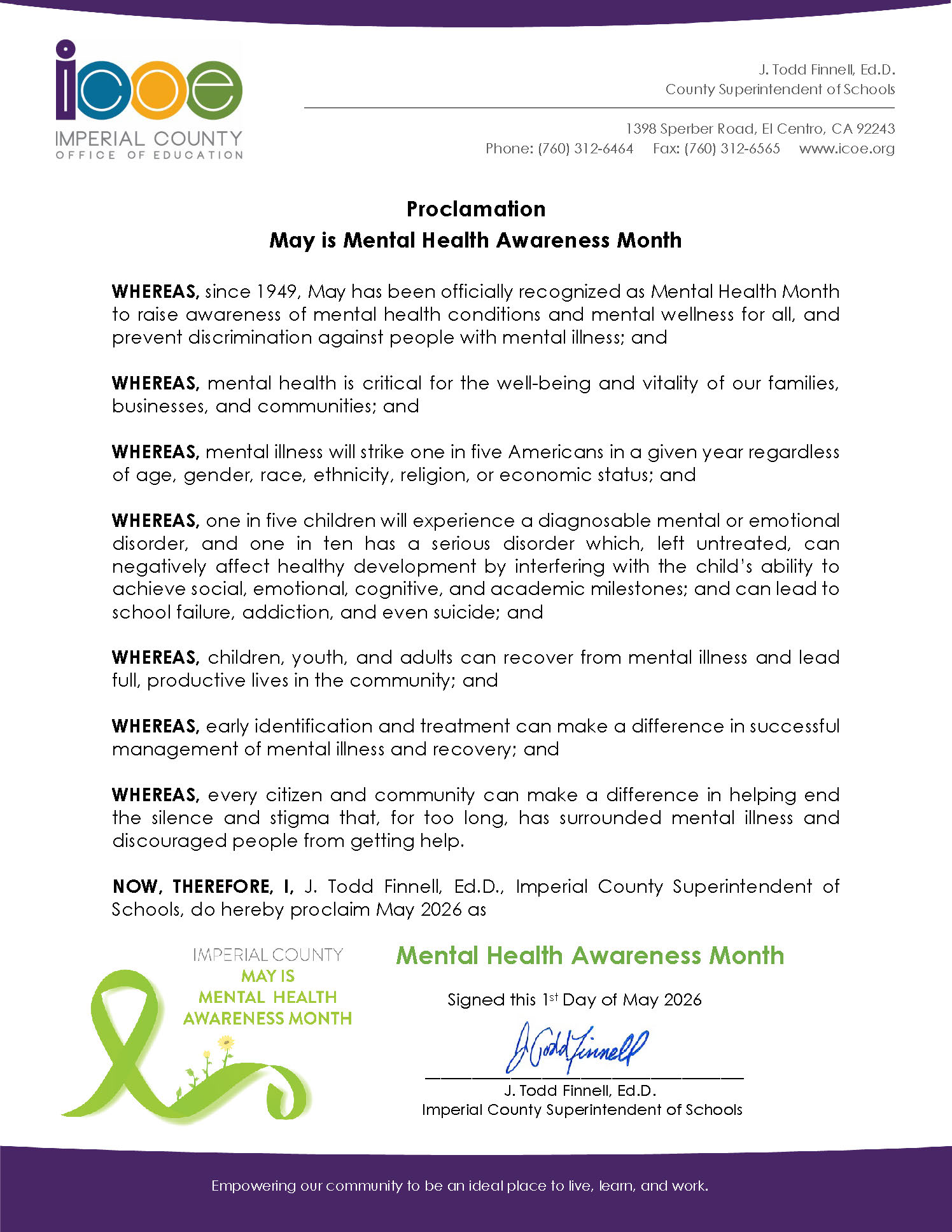 2026 Proclamation May is Mental Health Awareness Month