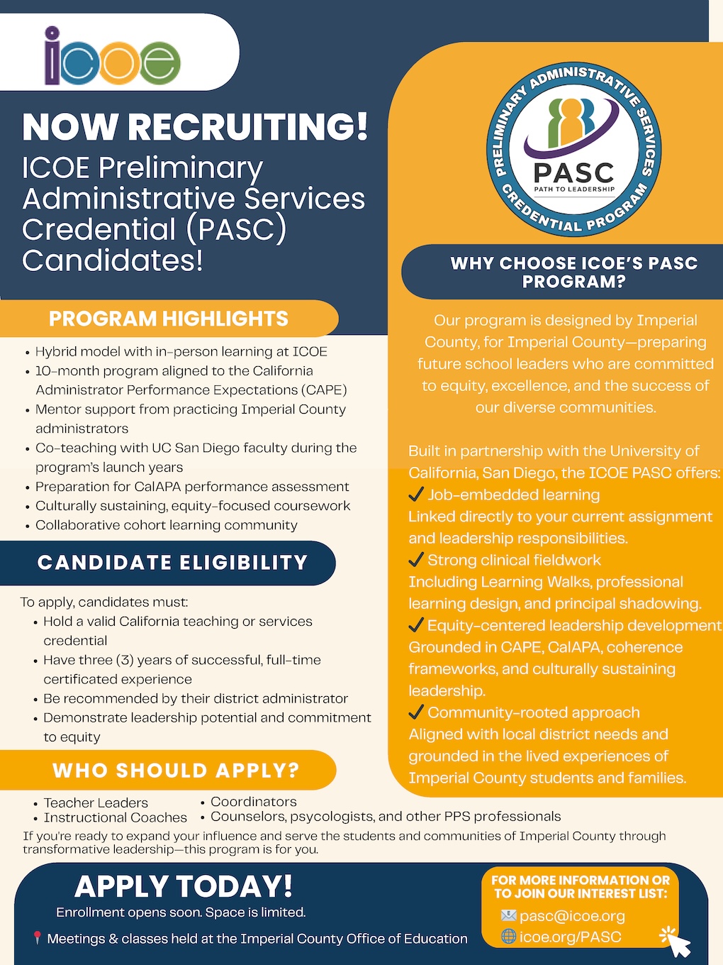 Preliminary Administrator Services Credential (PASC) Program Flyer