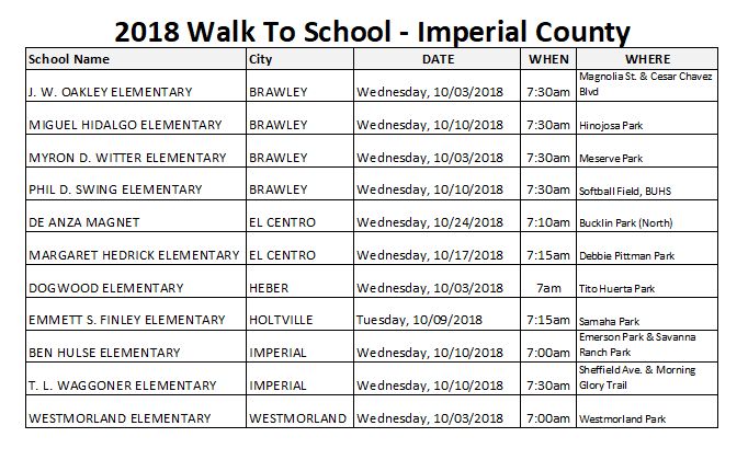 Listing of walk-to-school events