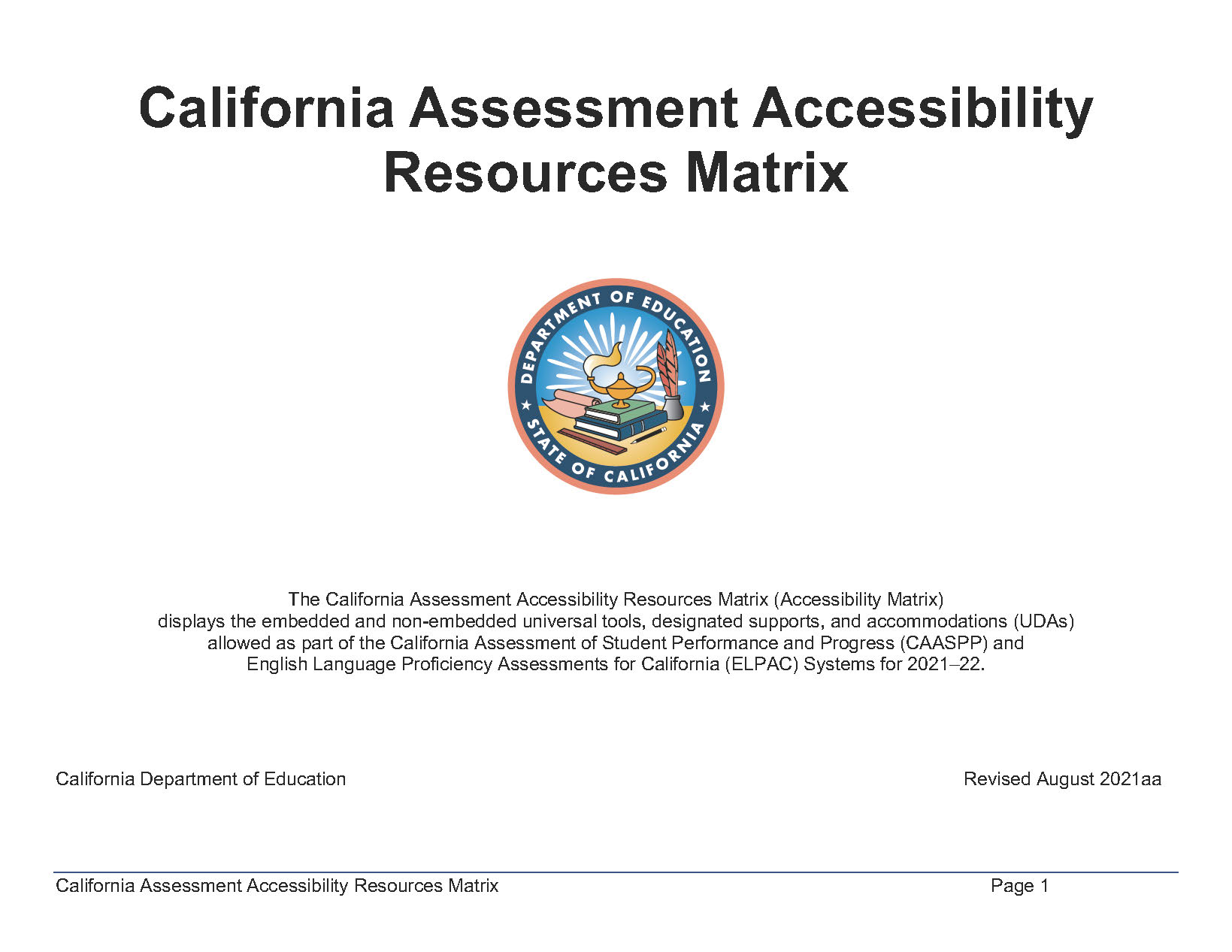 Imagen de matriz de recursos de accesibilidad de evaluación de California