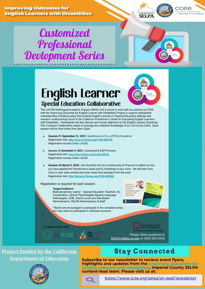 Serie de desarrollo profesional personalizado - Sesiones colaborativas de educación especial para estudiantes de inglés